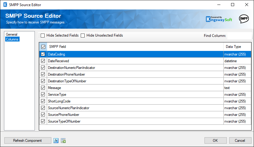 SMPP Source - Columns